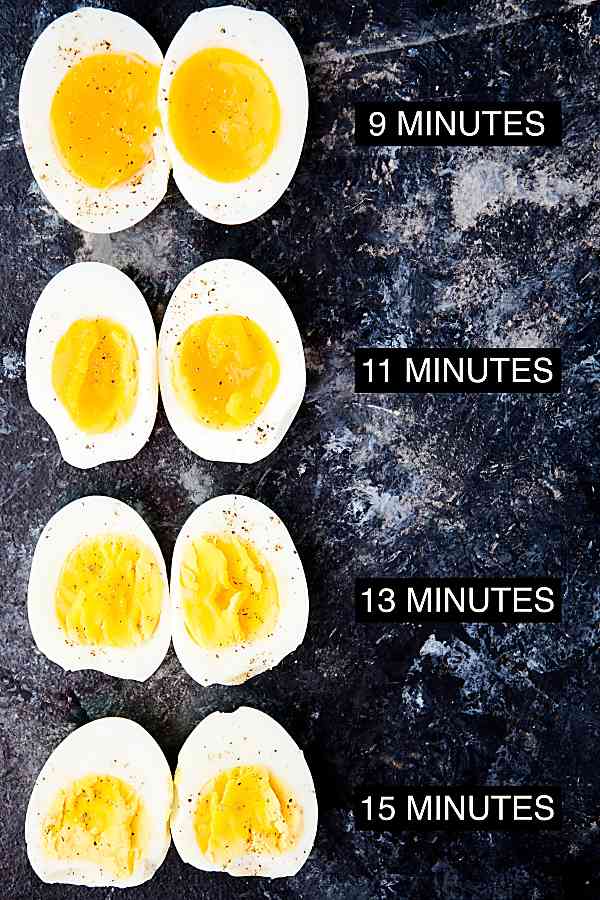 air fryer eggs above with different cook times and results