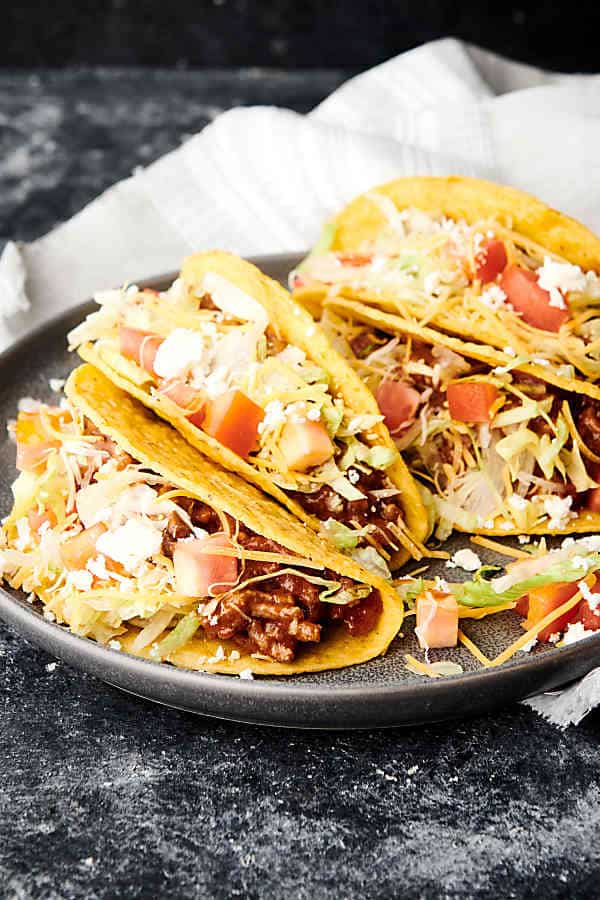 plate of tacos with crockpot taco meat