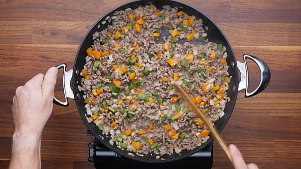 meat and veggies cooked in skillet