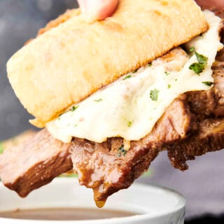 dunking french dip into au jus