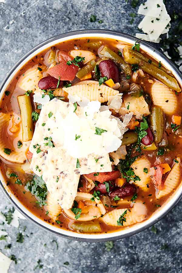 bowl of instant pot minestrone above