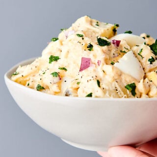 bowl of instant pot potato salad held