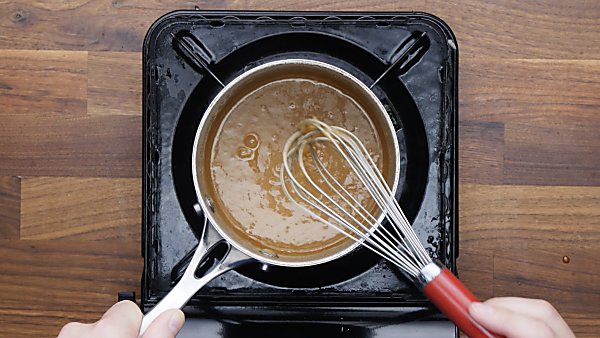 butter/brown sugar mixture in saucepan