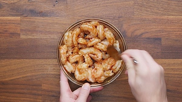 shrimp with marinade in bowl