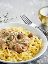 Love beef stroganoff? You’ll love my Slow Cooker Beef Stroganoff! It’s made in the crockpot, has no "cream of x" soup, & uses my blend of spices! showmetheyummy.com #slowcooker #beefstroganoff